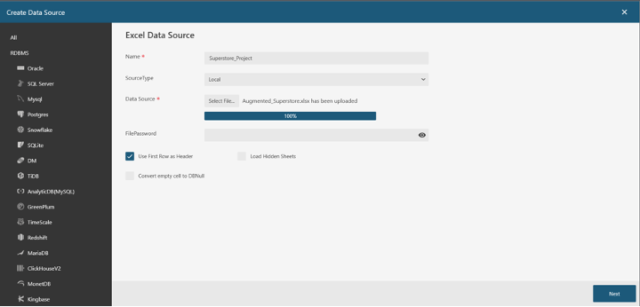 Wyn Excel data source page