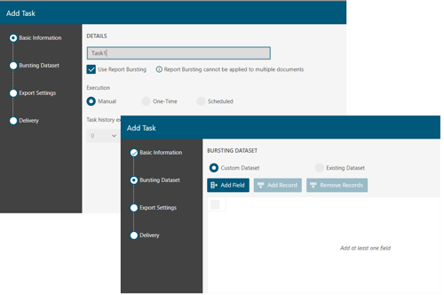 Choose to enable Report bursting with a Scheduled task