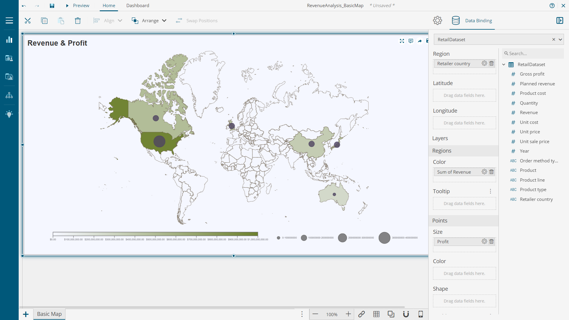 Example of Map (Basic) in WynDashboards