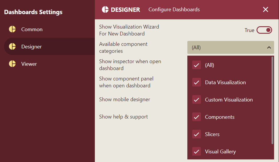 Dashboard Settings in Wyn Enterprise