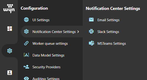 Notification Center Settings tab on the Configuration page of the Admin Portal