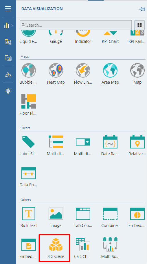 Finding the 3D scene button in the data visualization panel