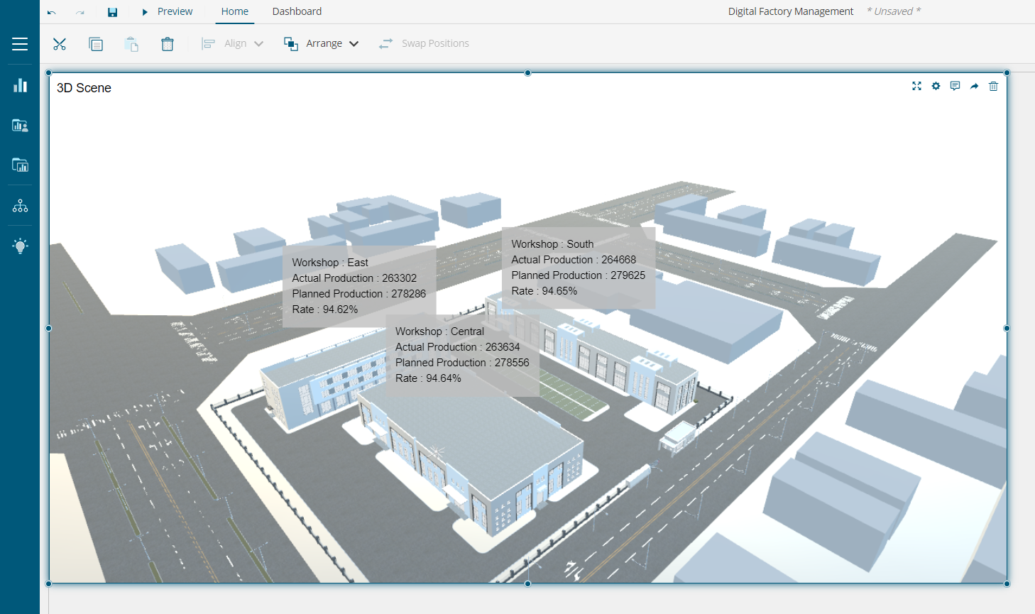 Example of the final 3D scene loaded in a dashboard