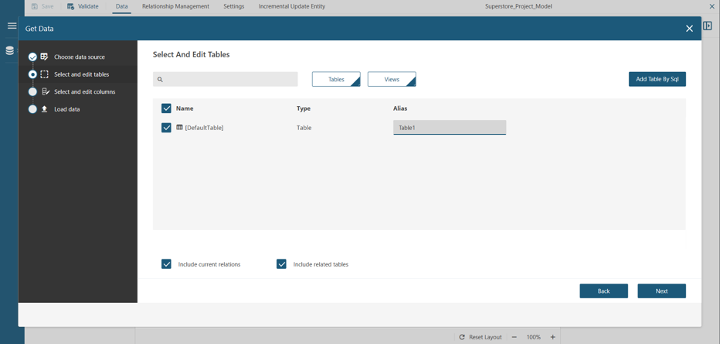 Select and edit tables in Wyn